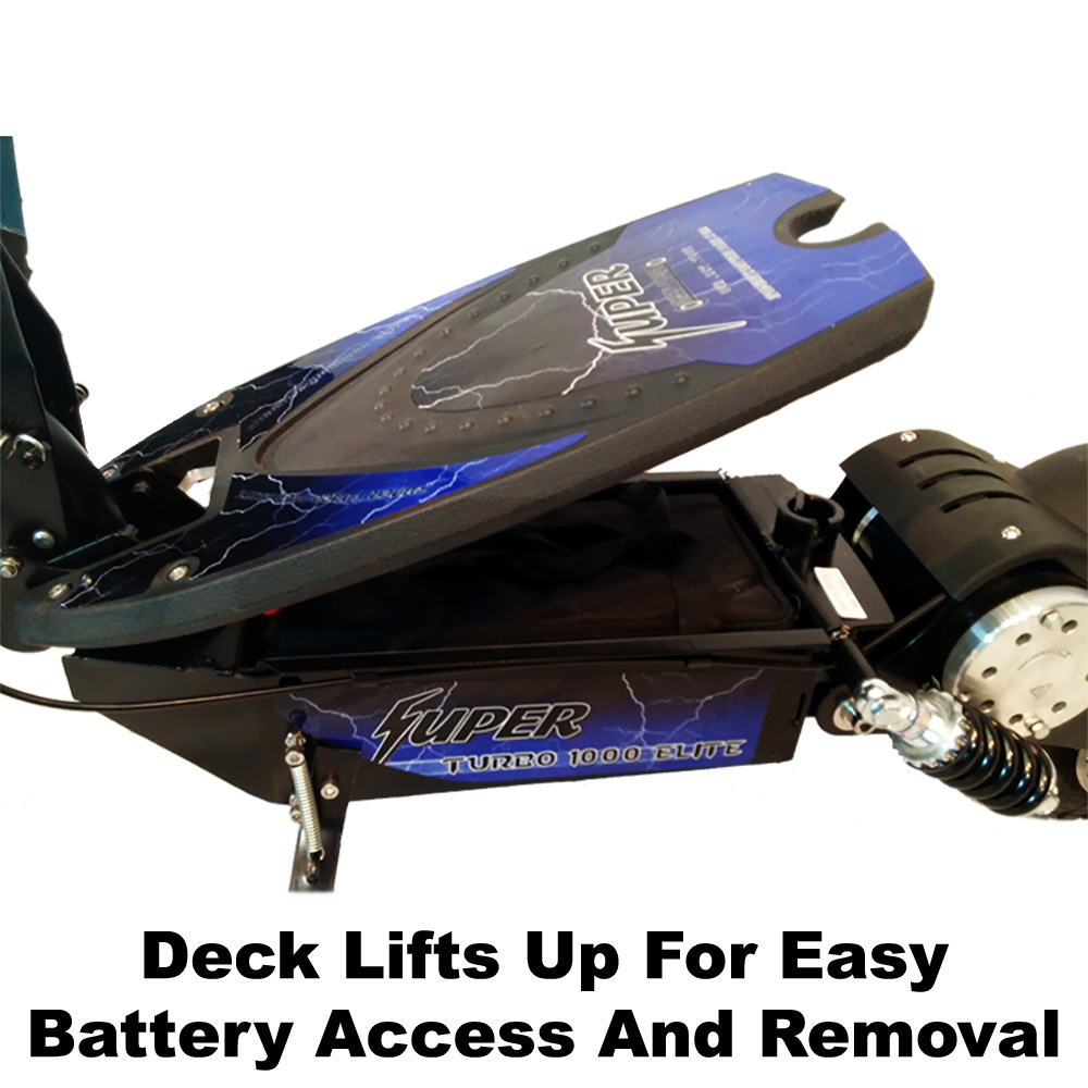 Deck lifts up for easy battery access and removal