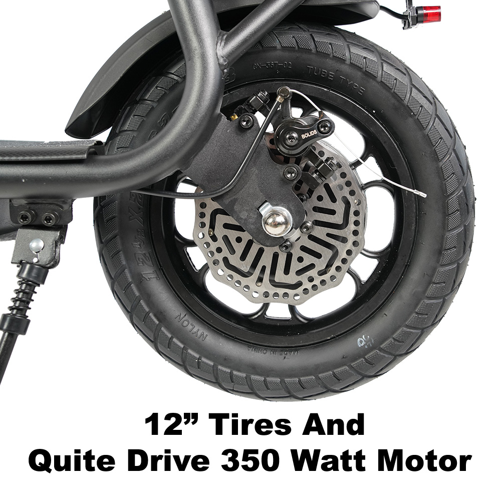 12 inch tires and quiet 350 watt motor