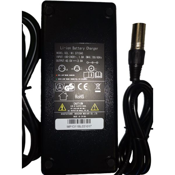 label on 36v Lithium Charger for Green.Blue Batteries